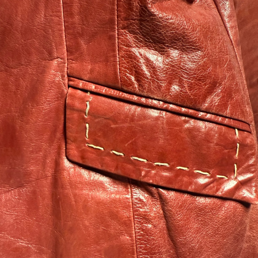 Tara Jarmon Vintage Chestnut Brown Red Leather Jacket - Picture 3 of 9